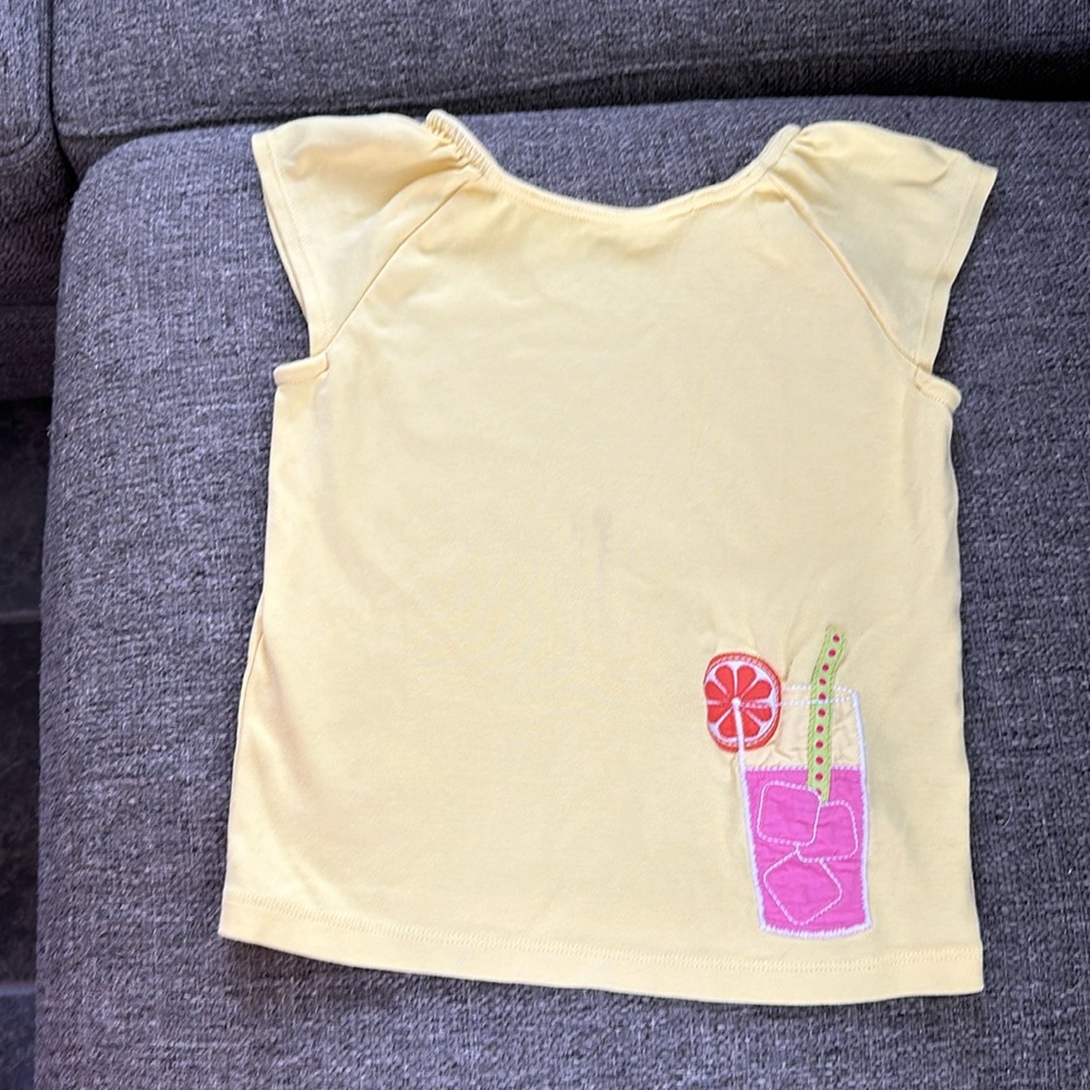 🍋 Gymboree Girls Pale Yellow Flutter Sleeve Lemonade Cup Graphic T-Shirt Size 6
